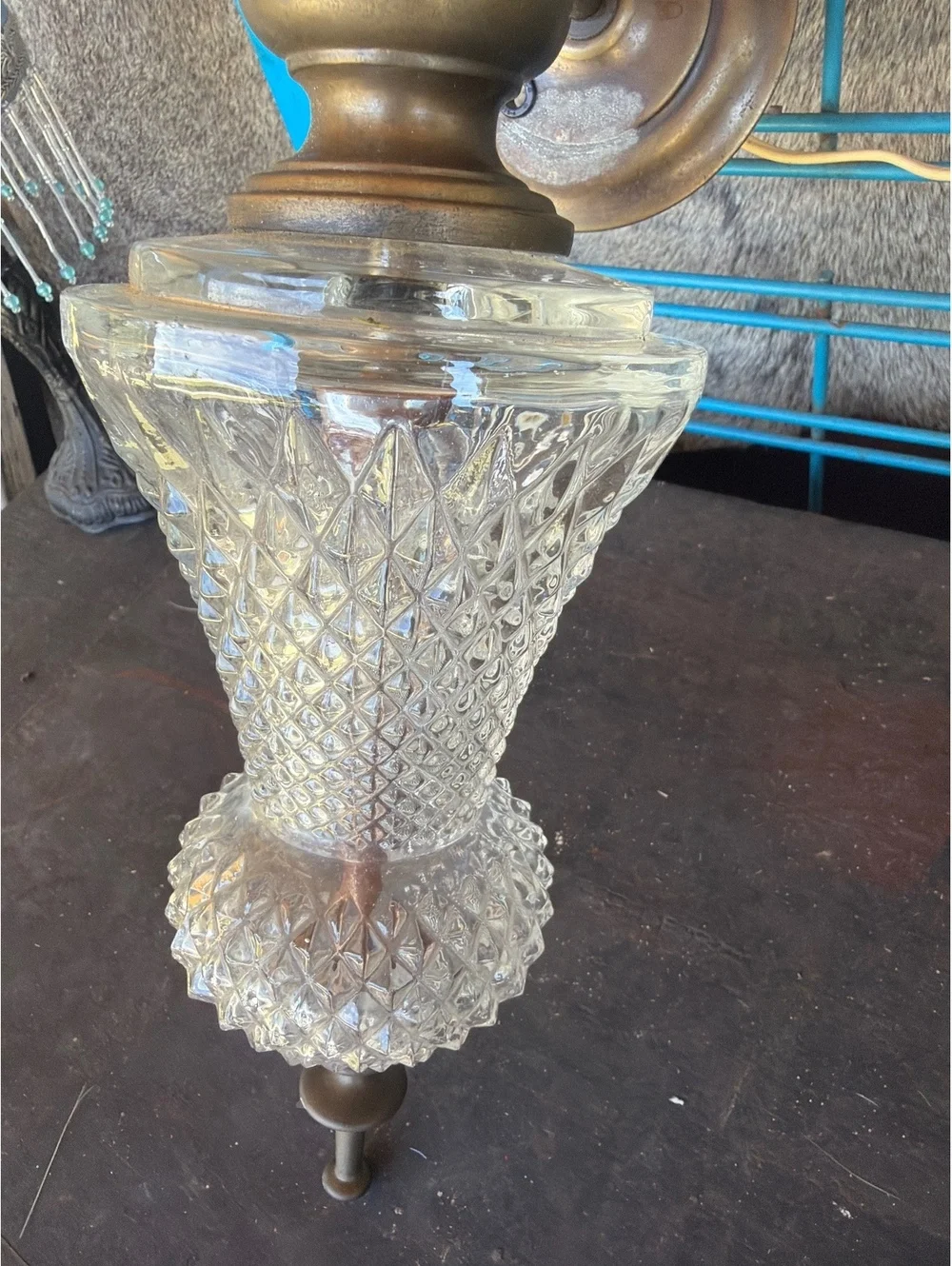 Vintage Wall Lamp with Cut Glass and Brass Finish